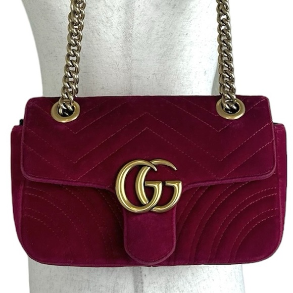 GUCCI GG Marmont velvet small bag Red Velour - Picture 1 of 14